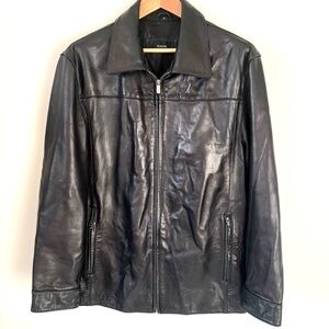 Vintage Alfani Black Leather Jacket Full Front Zipper Unisex Men MED Women LG